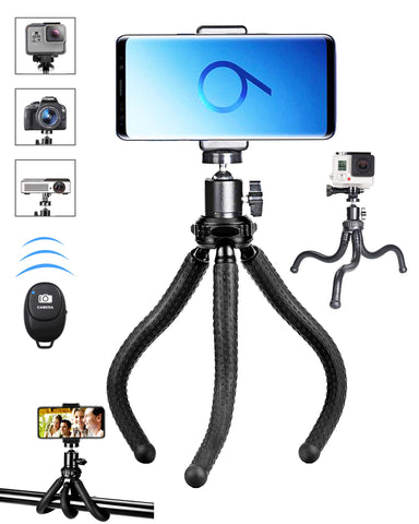 Phone Tripod，Flexible Phone Tripod and Phone Stand with Wireless Remote Shutter,Compatible with iPhone Xs Max Xr 8 7 6 6s Plus, Android, Samsung Galaxy S10 S9,Gopro and More