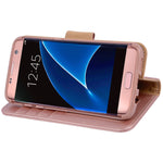 Arae Case Compatible for Samsung Galaxy s7 Edge, [Wrist Strap] Flip Folio [Kickstand Feature] PU Leather Wallet case with ID&Credit Card Pockets (Rosegold)