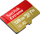SanDisk 128GB Extreme microSDXC UHS-I Memory Card with Adapter - C10, U3, V30, 4K, A2, Micro SD - SDSQXA1-128G-GN6MA