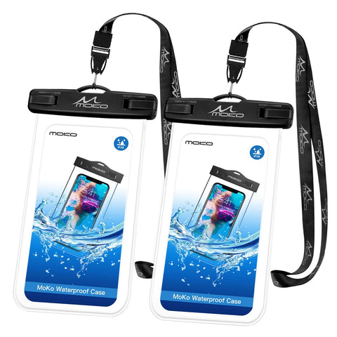 MoKo Waterproof Phone Pouch [2 Pack], Underwater Phone Case Dry Bag with Lanyard Compatible with iPhone X/Xs/Xr/Xs Max, 8/7/6s Plus, Samsung Galaxy S9/S8 Plus, S7 Edge, Note 9/8, Huawei, Black Black