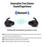 True Wireless Earbuds Bluetooth 5.0 Headphones, Sports in-Ear TWS Stereo Mini Headset w/Mic Extra Bass IPX5 Sweatproof Low Latency Instant Pairing 15H Battery Charging Case Noise Cancelling Earphones