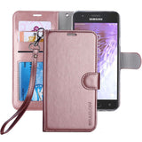 Galaxy J3 Achieve/J3 V 2018/J3 2018/Amp Prime 3 2018/Express Pime 3/J3 Star/Galaxy Sol 3 Case, ERAGLOW Leather Wallet Flip Protective Case Cover with Card Slots and Stand for Samsung J337 (Rose Gold)