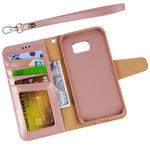 Arae Case Compatible for Samsung Galaxy s7 Edge, [Wrist Strap] Flip Folio [Kickstand Feature] PU Leather Wallet case with ID&Credit Card Pockets (Rosegold)
