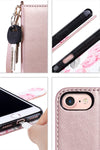 iPhone 8 Case, iPhone 7 Case, ULAK Premium PU Leather iPhone 8 Wallet Case with Kickstand Card Holder ID Slot and Hand Strap Shockproof Protective Cover for Apple iPhone 7/8 4.7 Inch, Rose Gold Floral