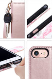 iPhone 8 Case, iPhone 7 Case, ULAK Premium PU Leather iPhone 8 Wallet Case with Kickstand Card Holder ID Slot and Hand Strap Shockproof Protective Cover for Apple iPhone 7/8 4.7 Inch, Rose Gold Floral
