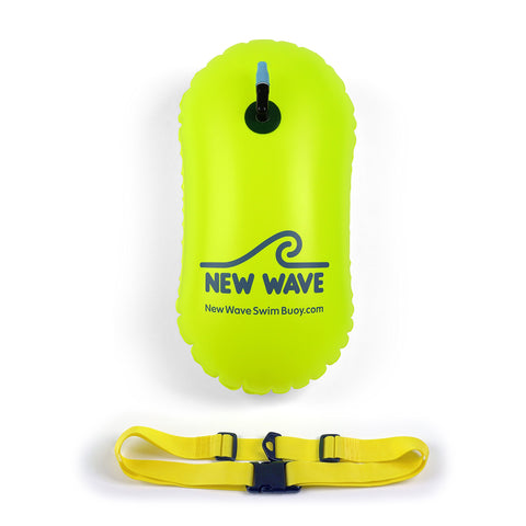New Wave Swim Bubble for Open Water Swimmers and Triathletes - Be Bright, Be Seen & Be Safer with New Wave While Swimming Outdoors with This Safety Swim Buoy Tow Float (Fluo Green)