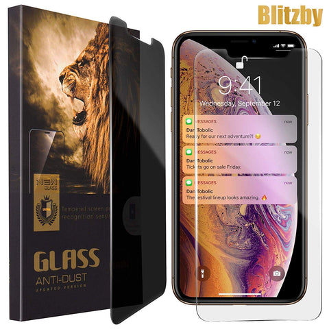 Blitzby 1 Privacy Screen Protector for Apple iPhone Xs Max, 6.5 Inches, Anti-Spy Tempered Glass Film, 2-Pack