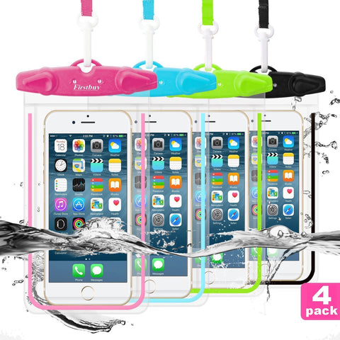 LENPOW Waterproof Phone Case, 4 Pack Universal Waterproof Pouch Dry Bag with Neck Strap Luminous Ornament for Water Games Protect iPhone X 8 7 6 6s Plus 5s Galaxy S9 S8 Edge Note Google Pixel LG HTC