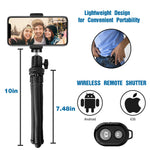 Phone Tripod, Flexible Cell Phone Tripod Adjustable Camera Stand Holder with Wireless Remote and Universal Clip 360° Rotating Mini Tripod Stand for iPhone, Samsung Android Phone, Sports Camera GoPro