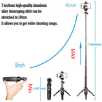 Portable 40 Inch Universal Selfie Stick, Selfie Stick Tripod with Wireless Remote, Extendable Mini Aluminum Alloy Handheld Monopod Phone Tripod Compatible with iPhone Samsung DSLR GoPro
