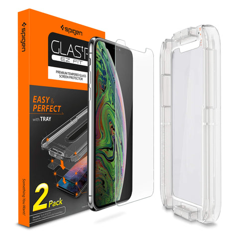 Spigen Tempered Glass Screen Protector [Installation Kit] Designed for iPhone Xs Max (2 Pack)