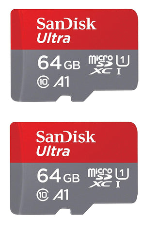 SanDisk Ultra Plus 64GB microSDXC UHS-I Card with SD Adapter, Grey/Red, Full HD up to 100 MB/S For Android Phone, Tables and Camera (2 Pack of 64 GB Micro SD- Card)