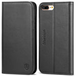 SHIELDON Genuine Leather iPhone 8 Plus Wallet Case Book Flip Cover and [Credit Card Slot] Magnetic Closure Compatible with iPhone 8 Plus / 7 Plus - Black