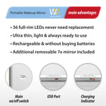 WONDER MIRROR Portable Lighted Makeup with USB Rechargeable Battery + Magnetic Removable 7X Magnification Mirror, LED Travel Mirror w/Touch Screen Dimming Lights and Cover