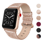 SWEES Leather Band Compatible Apple Watch 38mm 40mm, Genuine Leather Shiny Bling Glitter Strap Compatible Apple Watch Series 4 Series 3 Series 2 Series 1, Sports & Edition Women, Glistening Rose Gold
