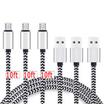 Micro USB Cable,[10ft3Pack] by Ailun,High Speed 2.0 USB A Male to Micro USB Sync & Charging Nylon Braided Cable for Android Smartphone Tablets Wall and Car Charger Connection[Silver&Blackwhite]