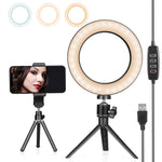 Ring Light 6" with Tripod Stand & Phone Holder for Live Streaming & YouTube Video, Dimmable Desktop LED Makeup Ring Light for Studio, Photography with 3 Light Modes & 10 Brightness Level