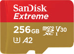 SanDisk 256GB Extreme microSDXC UHS-I Memory Card with Adapter - C10, U3, V30, 4K, A2, Micro SD - SDSQXA1-256G-GN6MA
