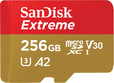 SanDisk 256GB Extreme microSDXC UHS-I Memory Card with Adapter - C10, U3, V30, 4K, A2, Micro SD - SDSQXA1-256G-GN6MA