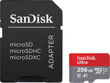SanDisk 256GB Ultra MicroSDXC UHS-I Memory Card with Adapter - 100MB/S, C10, U1, Full HD, A1, Micro SD Card - SDSQUAR-256G-GN6MA