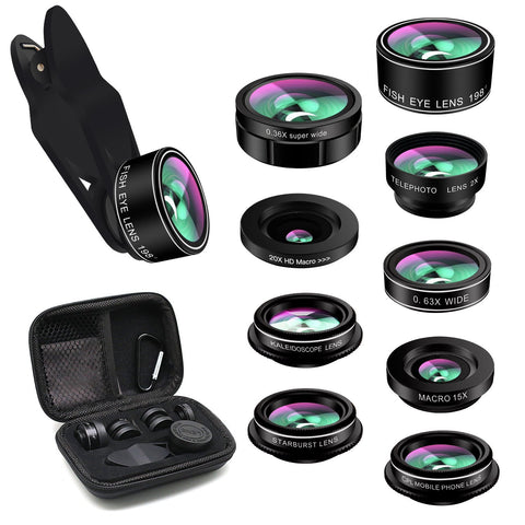 Phone Camera Lens,TODI 9 in 1 Wide Angle Lens,Macro Lens,Fisheye Lens,Telephoto Lens,CPL Lens, Kaleidoscope and Starburst Lens Compatible iPhone,Samsung, Most Andriod Phones