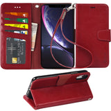 Arae Wallet Case for iPhone xr 2018 PU Leather flip case Cover [Stand Feature] with Wrist Strap and [4-Slots] ID&Credit Cards Pocket for iPhone Xr 6.1" (Wine red)