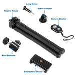 Phone Tripod, Flexible Cell Phone Tripod Adjustable Camera Stand Holder with Wireless Remote and Universal Clip 360° Rotating Mini Tripod Stand for iPhone, Samsung Android Phone, Sports Camera GoPro
