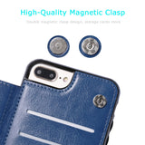 iPhone 7 Plus iPhone 8 Plus Wallet Case with Card Holder,OT ONETOP Premium PU Leather Kickstand Card Slots Case,Double Magnetic Clasp and Durable Shockproof Cover 5.5 Inch(Blue)
