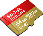 SanDisk 64GB Extreme microSDXC UHS-I Memory Card with Adapter - C10, U3, V30, 4K, A2, Micro SD - SDSQXA2-064G-GN6MA