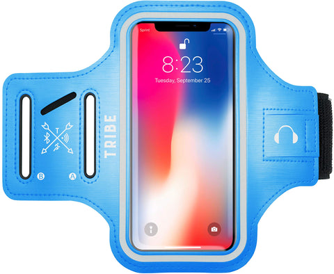 TRIBE Water Resistant Cell Phone Armband Case for iPhone X, Xs, 8, 7, 6, 6S Samsung Galaxy S9, S8, S7, S6, A8 with Adjustable Elastic Band & Key Holder for Running, Walking, Hiking