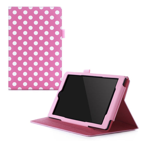 Fire HD 8 2015 Case, rooCASE [Previous Model 5th Generation] Fire HD 8 Dual View PU Folio Slim Fit Lightweight Folding Stand Cover with Sleep/Wake for Fire HD 8 2015 (5th Generation), Dot Pink