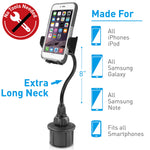 Macally Car Cup Holder Phone Mount with a Flexible Extra Long 8" Neck for iPhone X / 8/8+ / 7/7 Plus / 6/6+, Samsung, etc. (MCUP2XL)