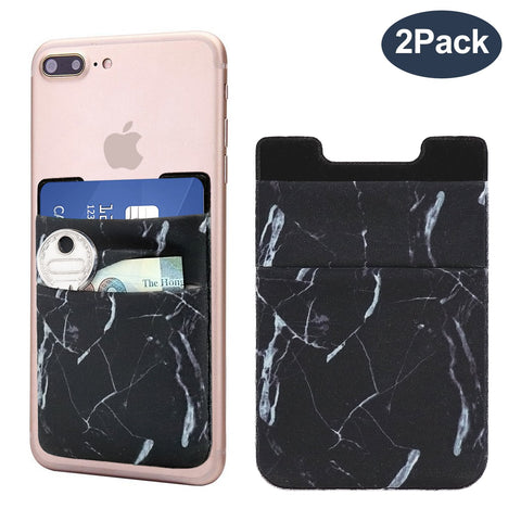 Cell Phone Card Holder, Stick on Wallet for Back of Phone, 3M Adhesive Ultra Slim Phone Pocket ID Credit Card Holder Sleeves Pouch Compatible iPhone, Samsung Galaxy, All Smartphones - 2Pack (Marble)