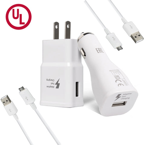 Sharko Adaptive Fast Charger Kit for Samsung Galaxy S7/S7 Edge/S6/Note5/4 /S3 (Wall Charger + Car Charger + 2 x Micro USB Cable) White (S7 Fast Charger Set)