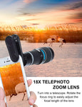 Phone Camera Lens Kit, 6 in 1 Cell Phone Camera Lens with 18X Zoom Telephoto Lens/Fisheye/Wide Angle& Macro Lens(Screwed Together)/Teleconverter/CPL, Compatible iPhone, Samsung & More