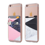 (Two) Stretchy Marble Cell Phone Stick On Wallet Card Holder Phone Pocket for iPhone, Android and All Smartphones. (Pink Split)