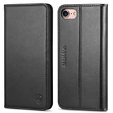 iPhone 8 Case, iPhone 7 Case, SHIELDON iPhone 7 Wallet Case Genuine Leather Premium [Card Holder] [Book Design] Magnetic Closure Stand Flip Cover Case Compatible with iPhone 8 / iPhone 7 - Black