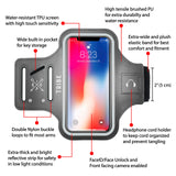Water Resistant Cell Phone Armband- 5.7 Inch Case for iPhone 7 Plus, 6/6S Plus, S8, S7/S6 Edge, PIxel XL, All Galaxy Note Phones - Adjustable Reflective Velcro Workout Band & Screen Protector, Grey