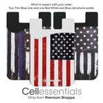 Cellessentials Card Holder for Back of Phone -Thin Blue Line & American Flag Silicone Stick on Cell Phone Wallet with Pocket for Credit Card, ID, Business Card - iPhone,(Thin Blue Line, American Flag)