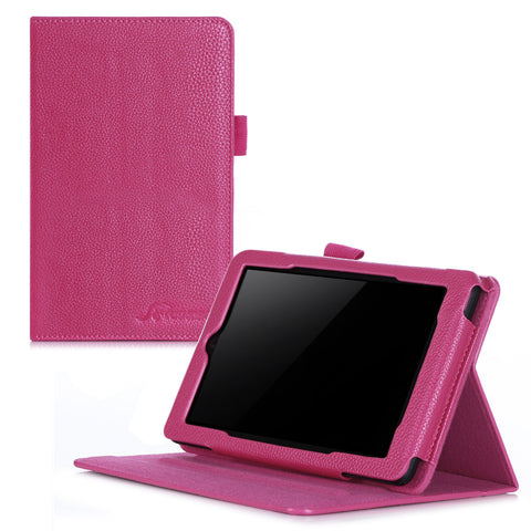Fire 7 2015 Case, Amazon Fire 7 Case, rooCASE Dual View Leather PU Folio Slim Fit Lightweight Folding Cover with Stand for Fire 7 5th Gen 2015 Magenta