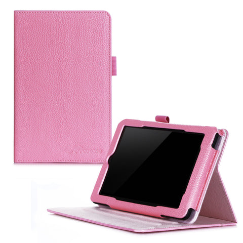 Fire 7 2015 Case, Amazon Fire 7 Case, rooCASE Dual View Leather PU Folio Slim Fit Lightweight Folding Cover with Stand for Fire 7 5th Gen 2015, Pink