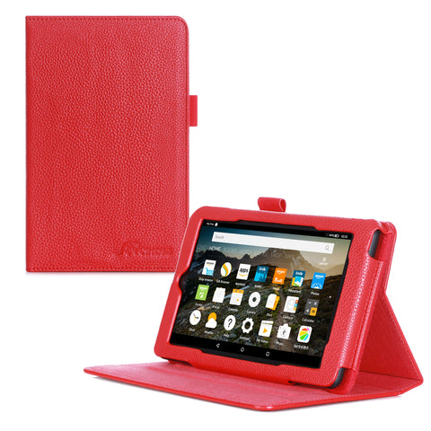 Fire 7 2015 Case, Amazon Fire 7 Case, rooCASE Dual View Leather PU Folio Slim Fit Lightweight Folding Cover with Stand for Fire 7 5th Gen 2015, Red