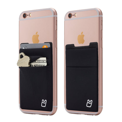 (Two) Stretchy Cell Phone Stick on Wallet Card Holder Phone Pocket for iPhone, Android and All Smartphones. (Black)