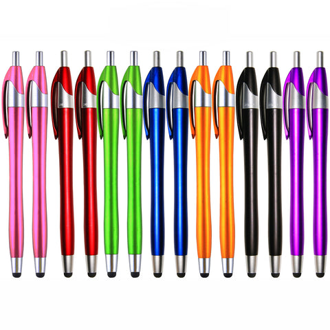 Electronic Screen Touch Stylus, Skoloo 14 Pack 2 in 1 Slim Long Click Ink Stylus Ballpoint Pen for Universal Android Touch Screen Tablet Smartphone, Google Nexus, Samsung Galaxy, HTC, Multi-Colored