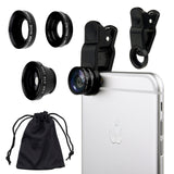 Camkix Universal 3 in 1 Cell Phone Camera Lens Kit - Fish Eye Lens / 2 in 1 Macro Lens & Wide Angle Lens / Universal Clip (Black)