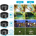 Phone Camera Lens,11 in 1 Cell Phone Lens Kit for iPhone and Android, 0.36X Wide Angle Lens+198°Fisheye Lens+20X Macro Lens+Zoom Telephoto Lens+CPL+Kaleidoscope Lens+Starburst Lens+4 Color Filter Lens