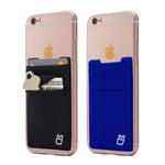(Two) Stretchy Cell Phone Stick on Wallet Card Holder Phone Pocket for iPhone, Android and all Smartphones. (Blue&Black)