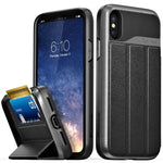Vena iPhone Xs/X Wallet Case, [vCommute][Military Grade Drop Protection] Flip Leather Cover Card Slot Holder with Kickstand Compatible with Apple iPhone Xs 2018 / X 2017 5.8" (Space Gray/Black)