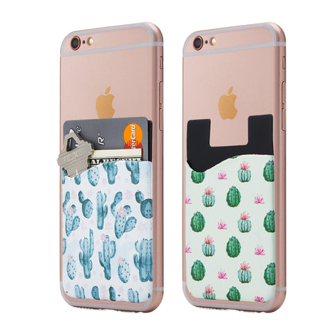 (Two) Cactus Phone Card Holder - Phone Stick on Wallet - Card Holder Phone Pocket for iPhone, Android and All Smartphones. (Cactus)