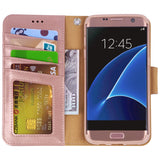 Arae Case Compatible for Samsung Galaxy s7 Edge, [Wrist Strap] Flip Folio [Kickstand Feature] PU Leather Wallet case with ID&Credit Card Pockets (Rosegold)